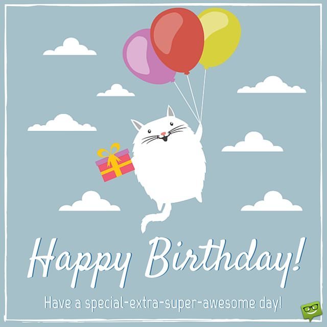 Happy Birthday Have A Special Day On Cute Image With Cat Flying.
